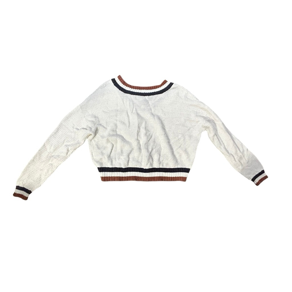 American Eagle White Brown V-Neck Sweater XS - Picture 3 of 7